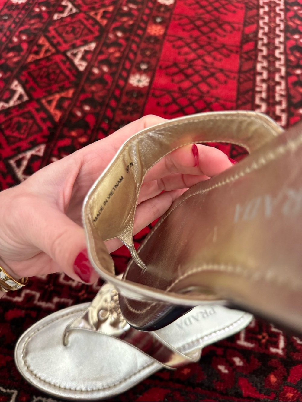 Prada Metallic Gold Toe-Post Sandals for Women - Picture 6 of 7